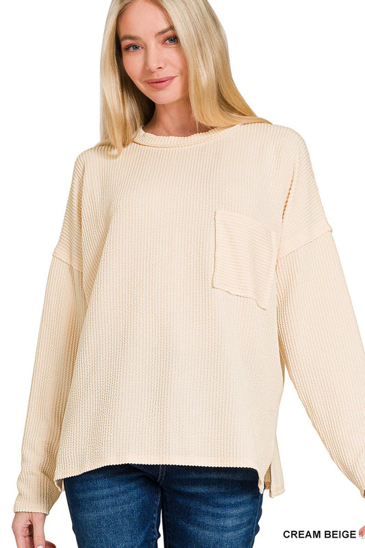 Corded Rib Drop Shoulder Top