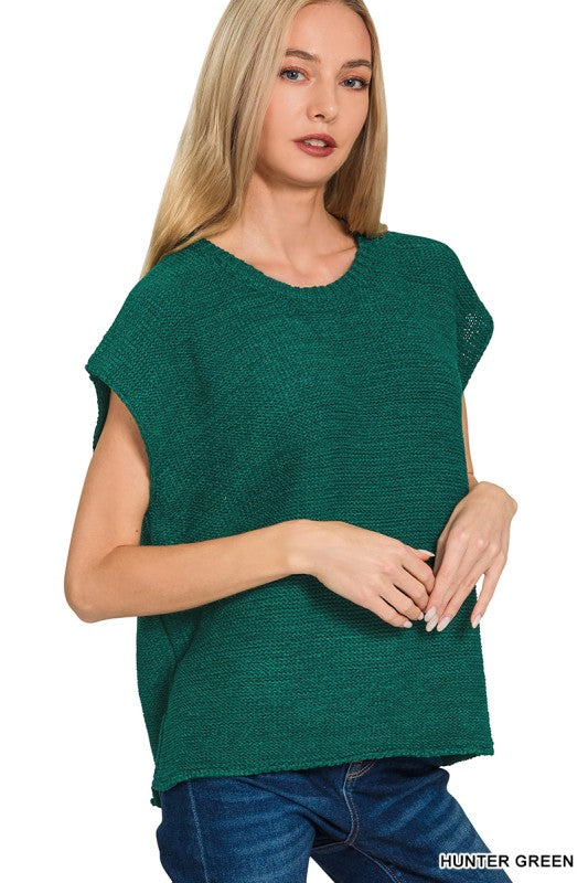 Oversized Crew Neck Sweater Vest-Hunter Green