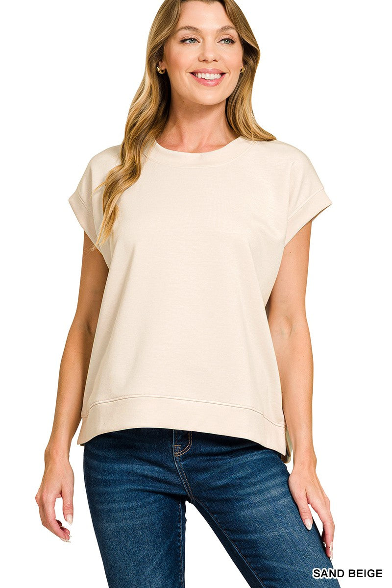 Sand Beige- Softest Scuba Short Sleeve Sweatshirts