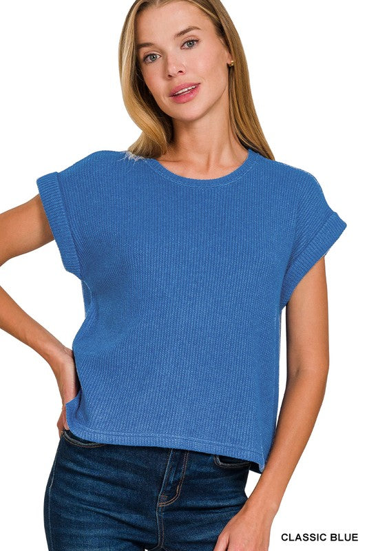 Short Sleeve Crew Neck Sweater - Classic Blue