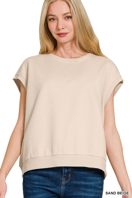 French Terry Sleeveless Top- Sand Beige