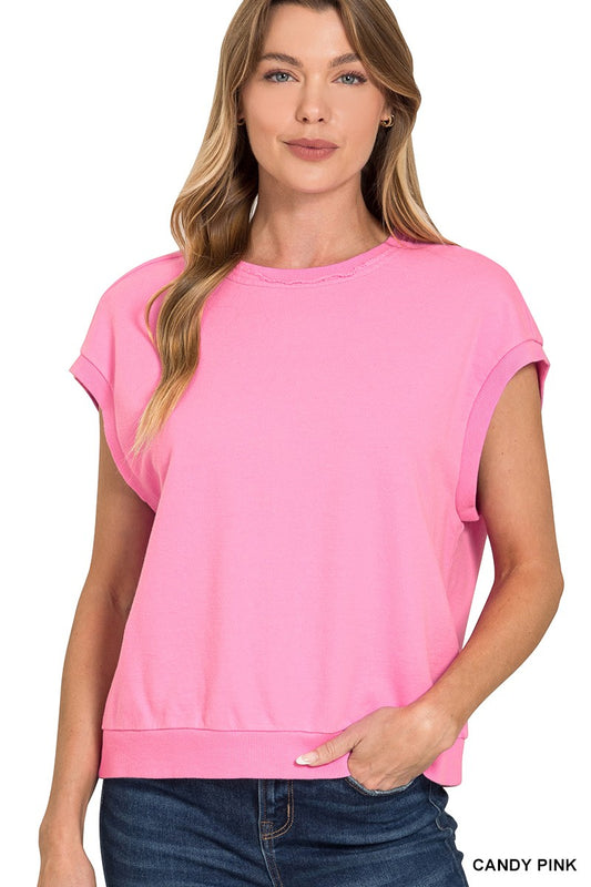 French Terry Sleeveless Top- Candy Pink