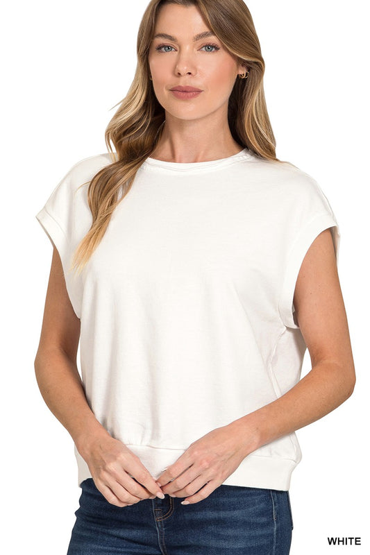 French Terry Sleeveless Top- White
