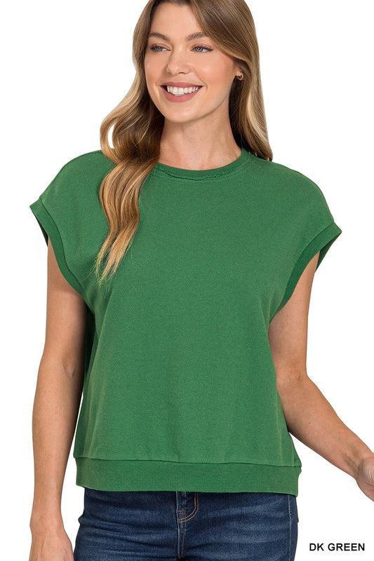 French Terry Sleeveless Top- Dark Green