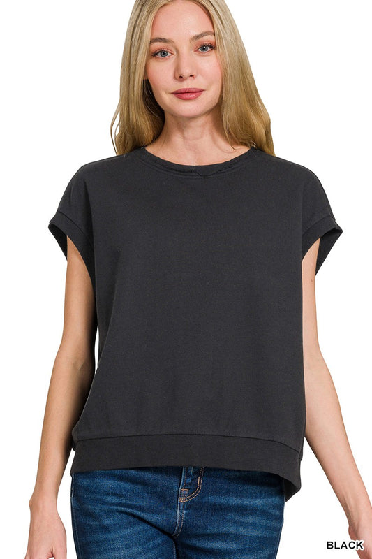 French Terry Sleeveless Top- Black
