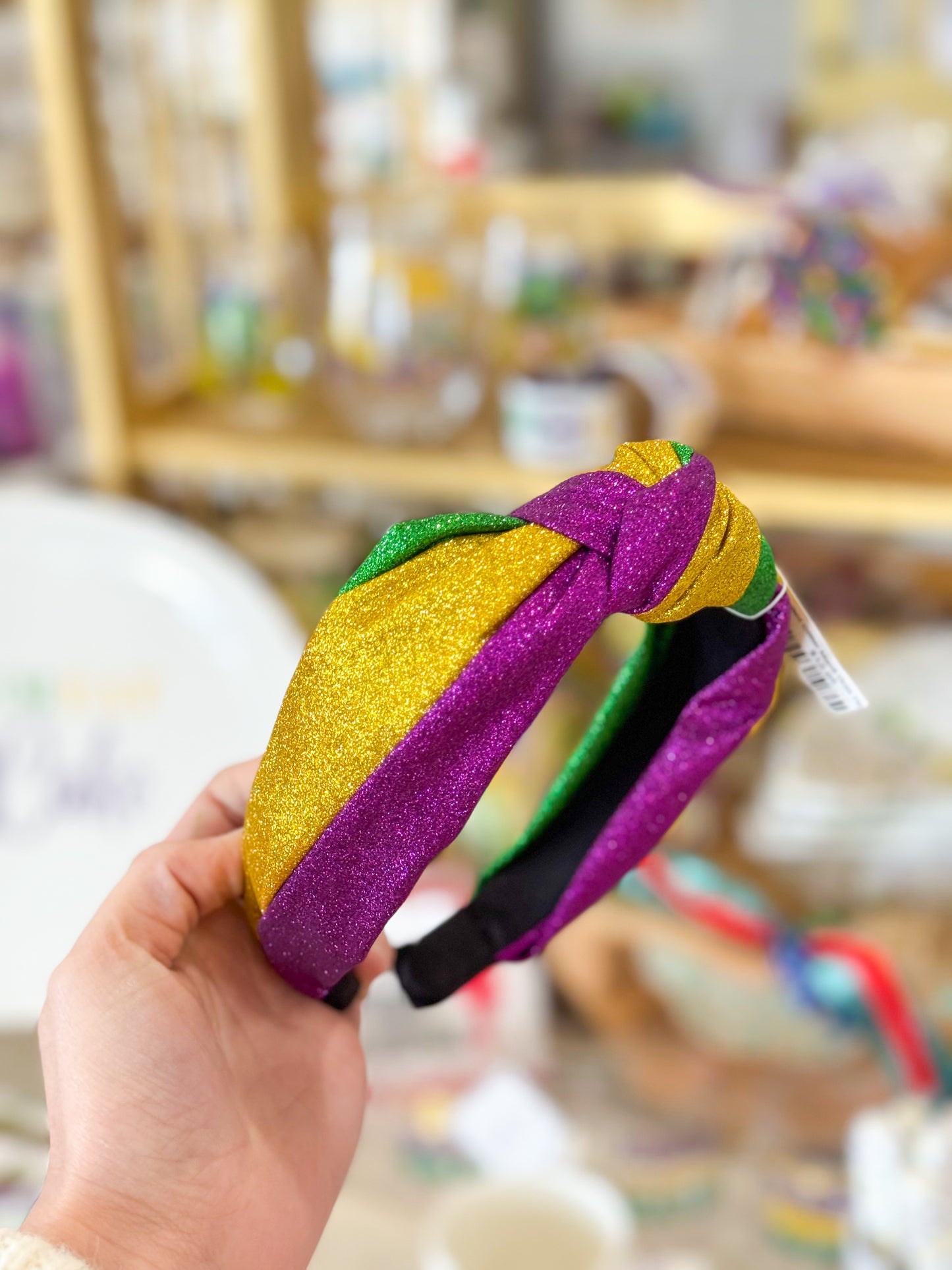 Knotted Glitter Mardi Gras Headband