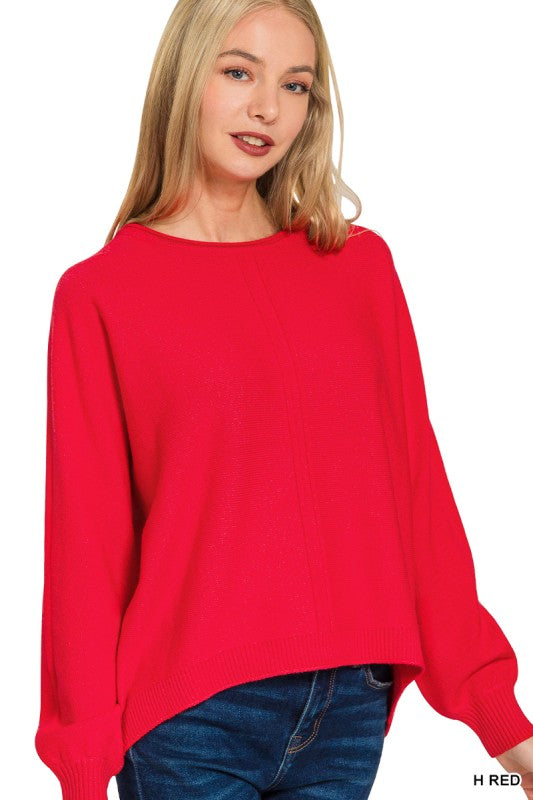 Viscose Front Seam Round-Neck Sweater-Red