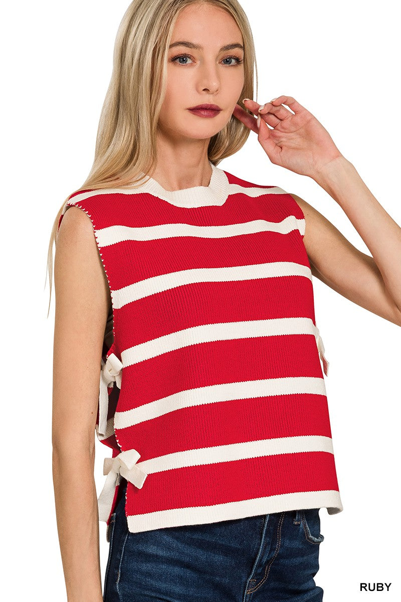Side Tie Sweater- Red