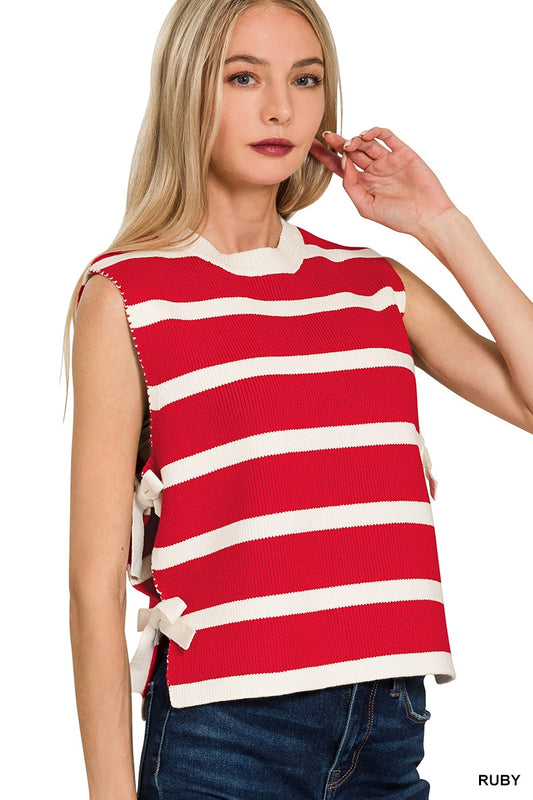Side Tie Sweater- Red