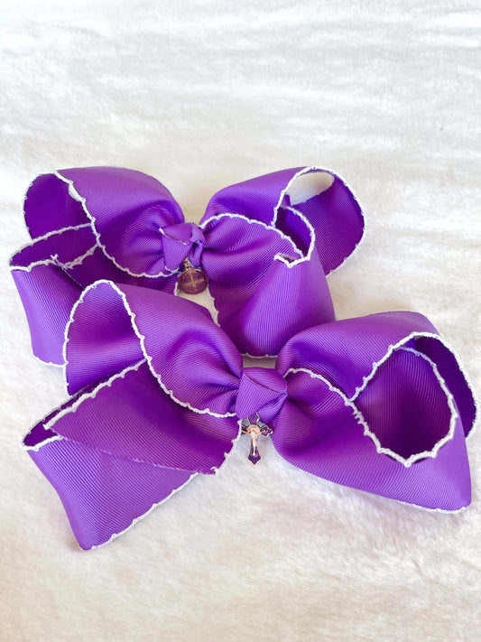 Rose Purple Moonstich Classic Bow with White Trim and Charm