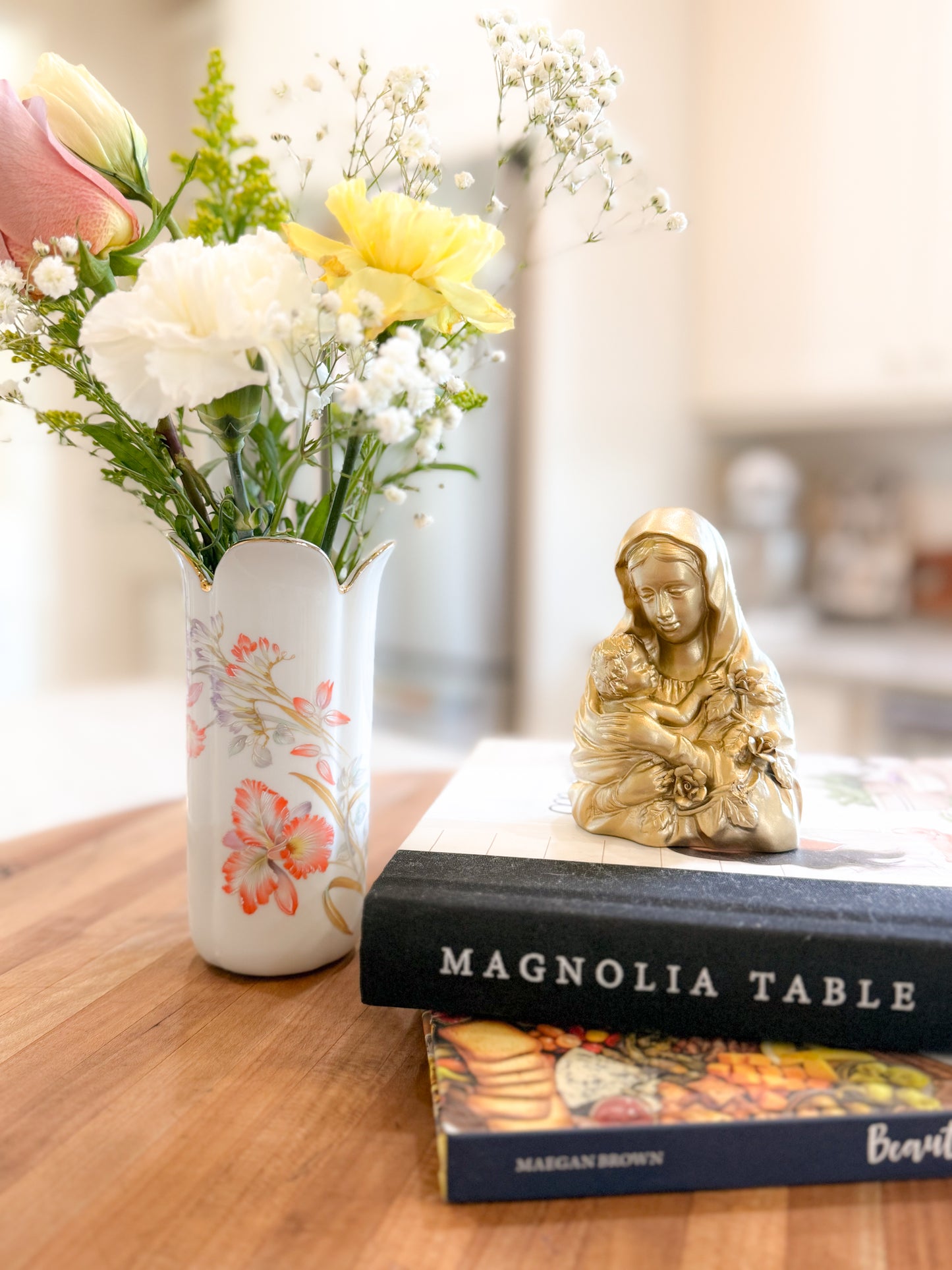 Mary Our Mother Holding Jesus Gold Statue