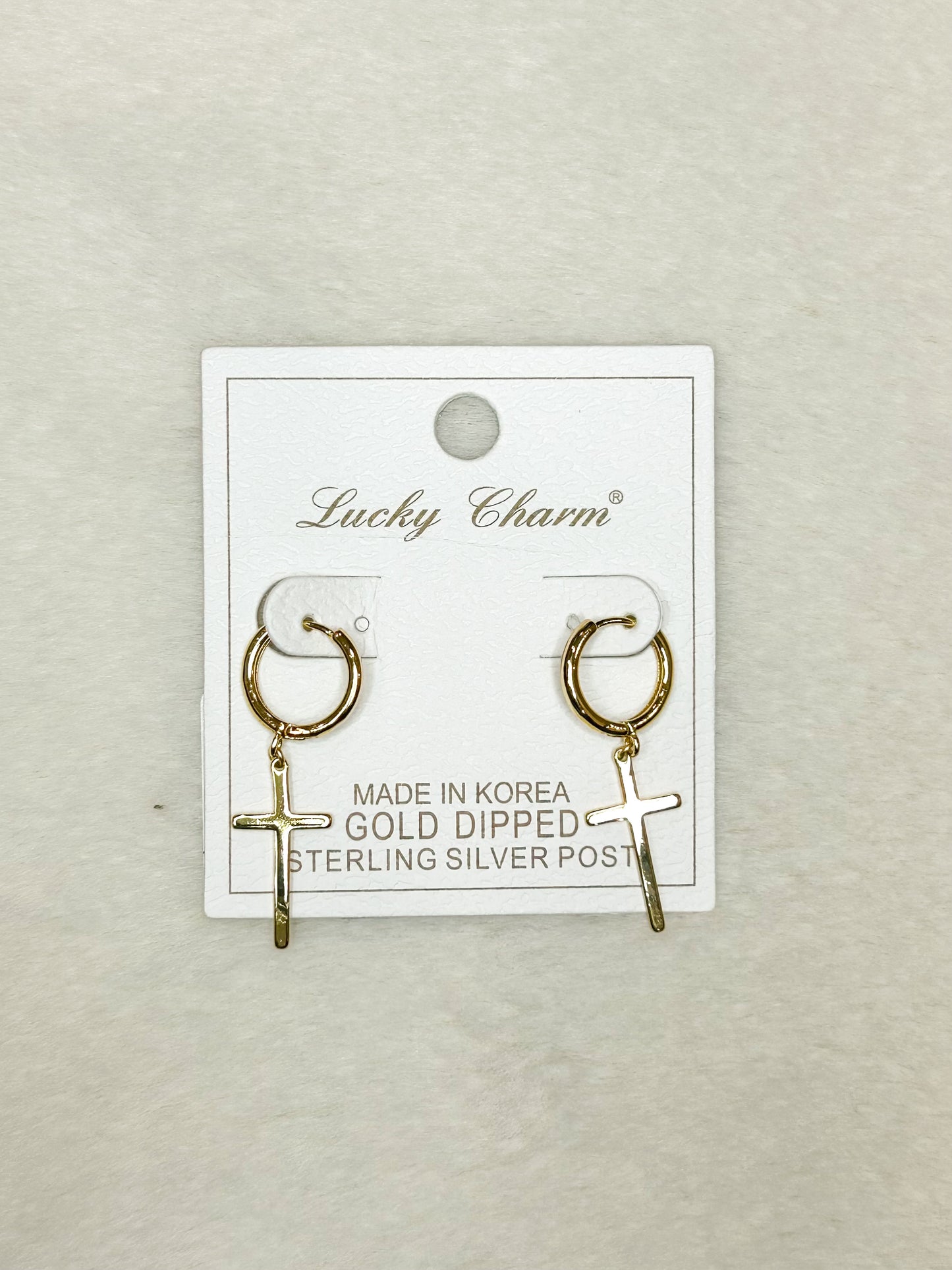 Lucky Charm Gold Cross Huggie Earrings