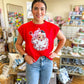 Red Short Sleeve Sweater with Vintage Santa