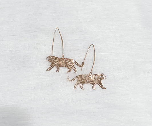 Walking Gold Tiger Earrings