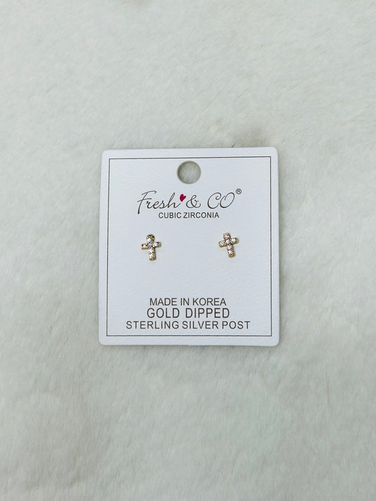 Lily of the Valley Diamond & Gold Cross Earrings