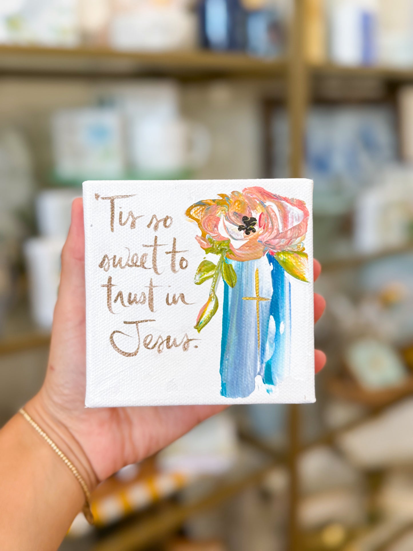 4x4 Tis so Sweet to Trust in Jesus with Flower Canvas Art