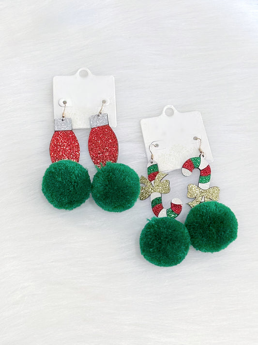 Christmas Puff Ball Earrings