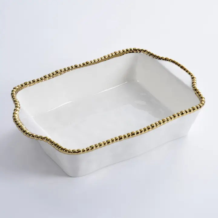 11x9 Rectangular Baking Dish White/Gold