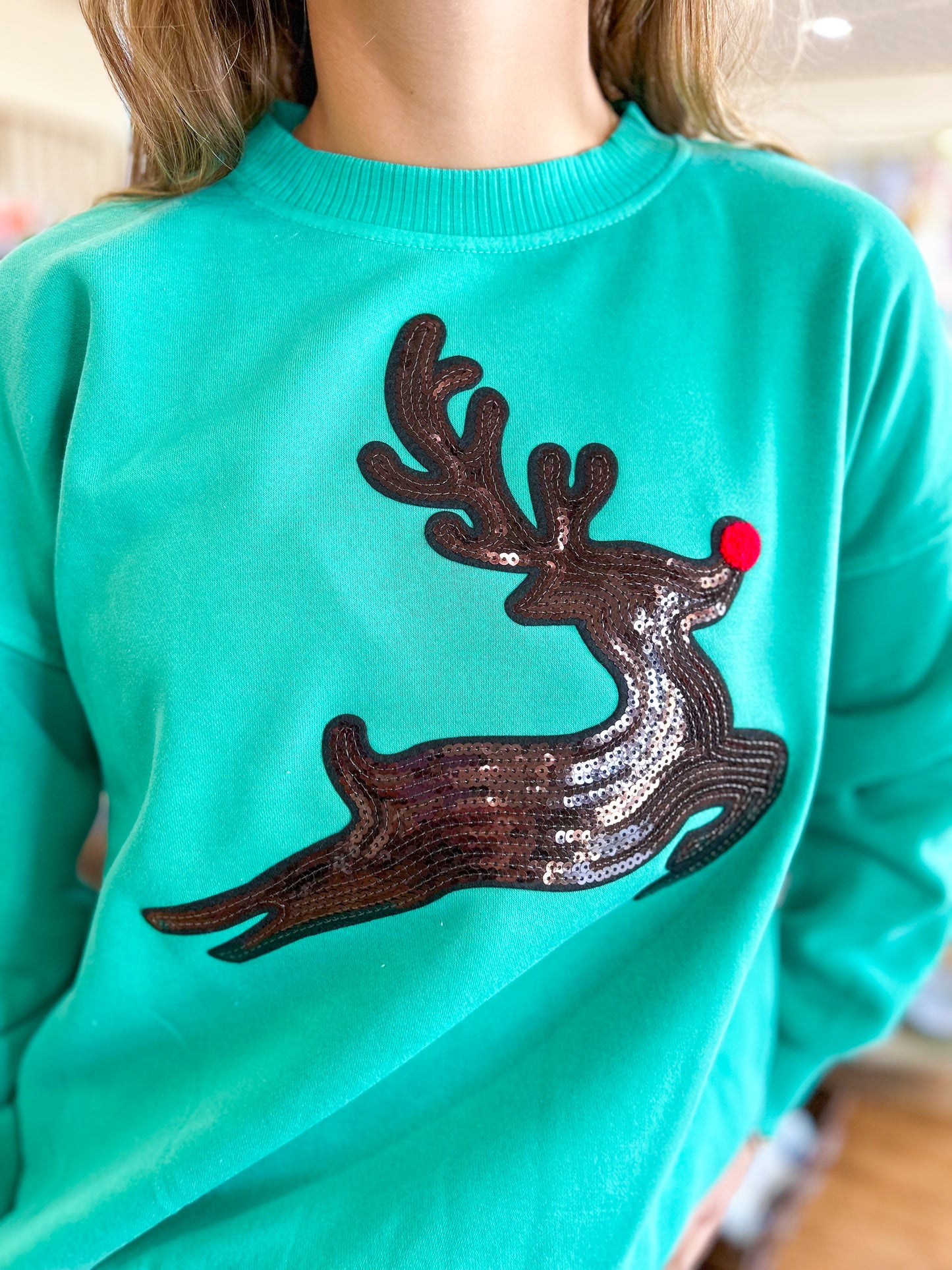 Green Sweatshirt with Reindeer