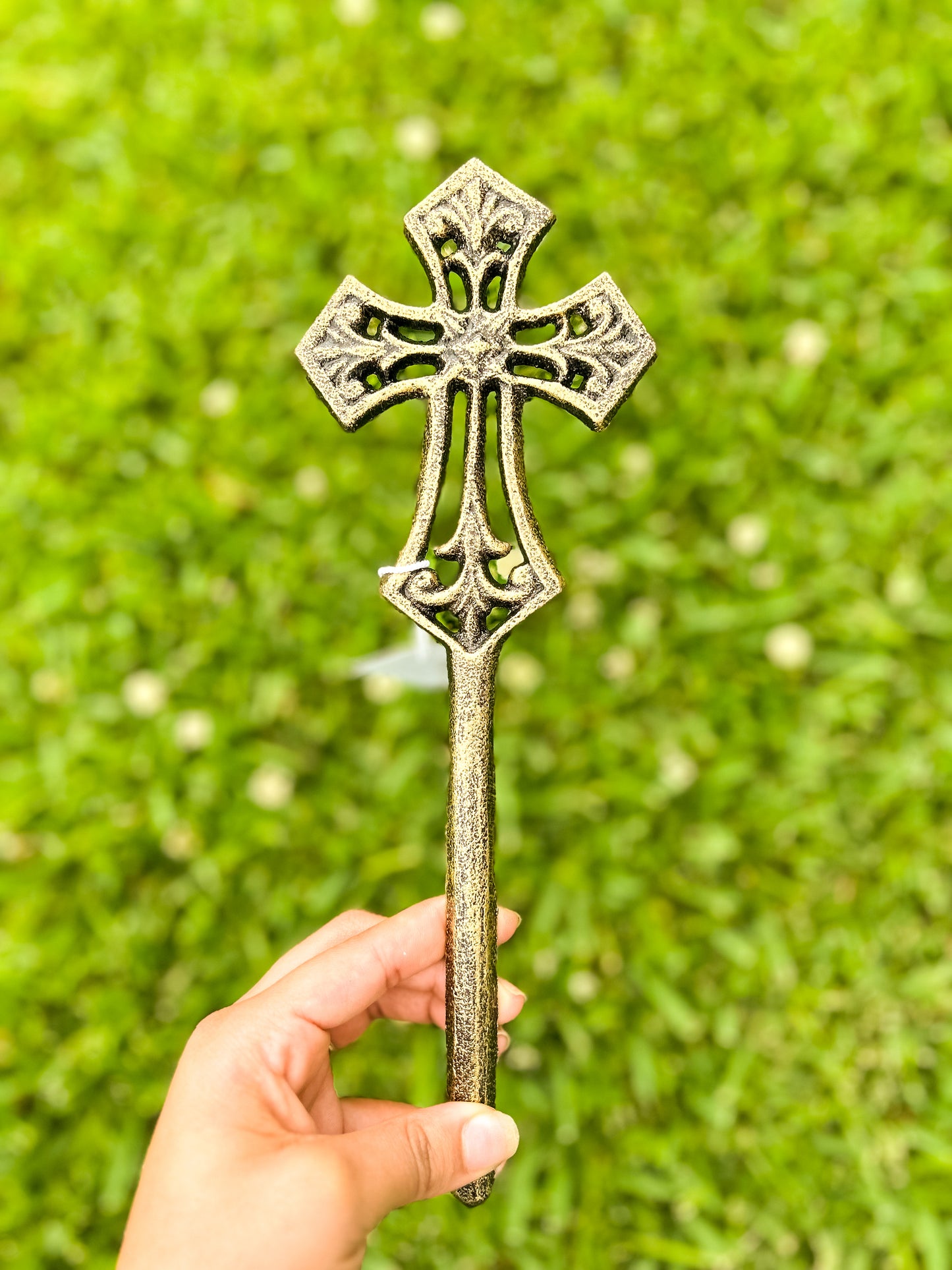 Gold Mini Cast Iron Cross Stake