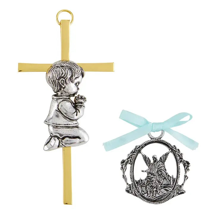 Boy Cross With Guardian Angel Crib Medal