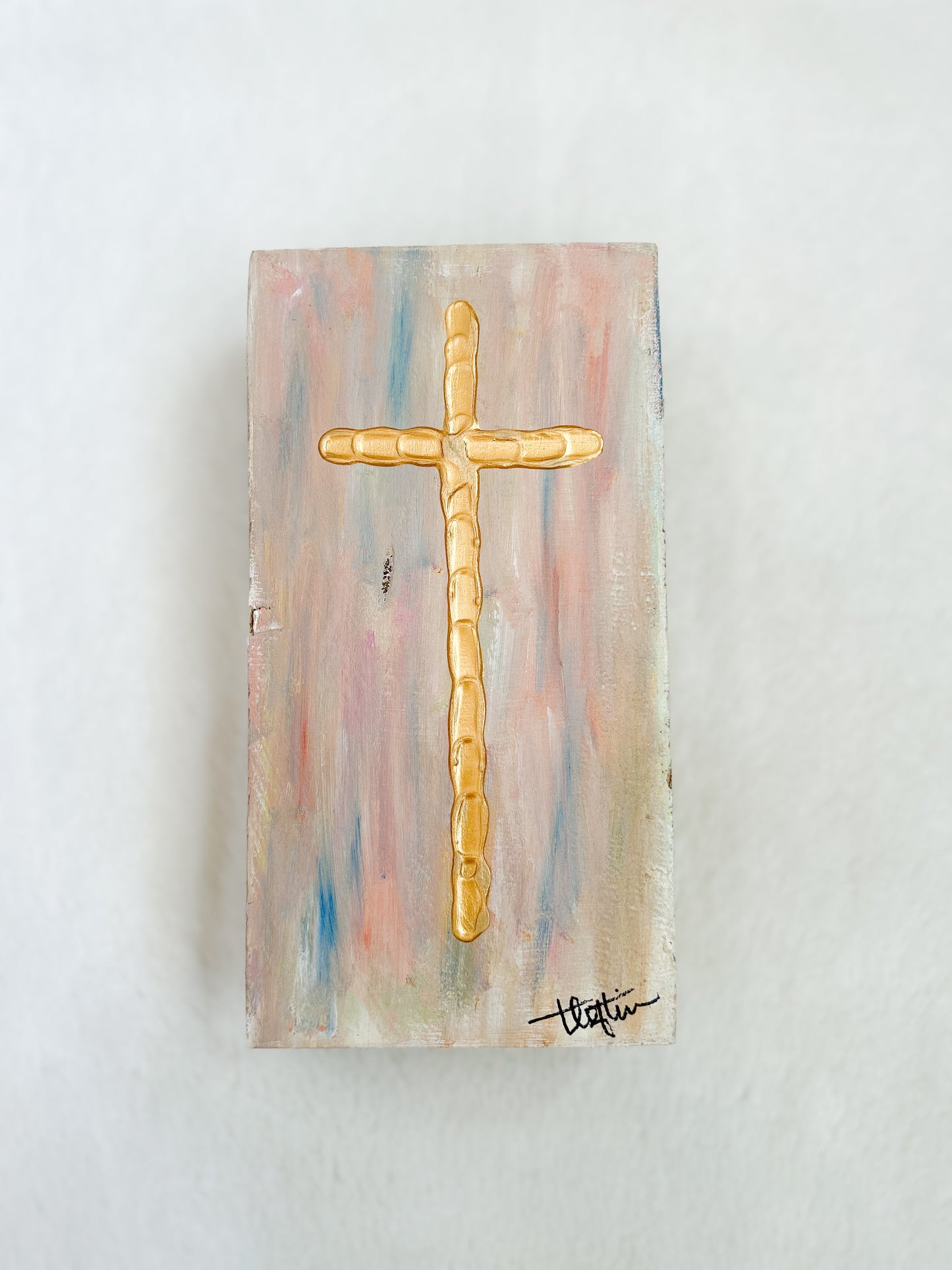 Cross Abstract Wood Block- Pastel