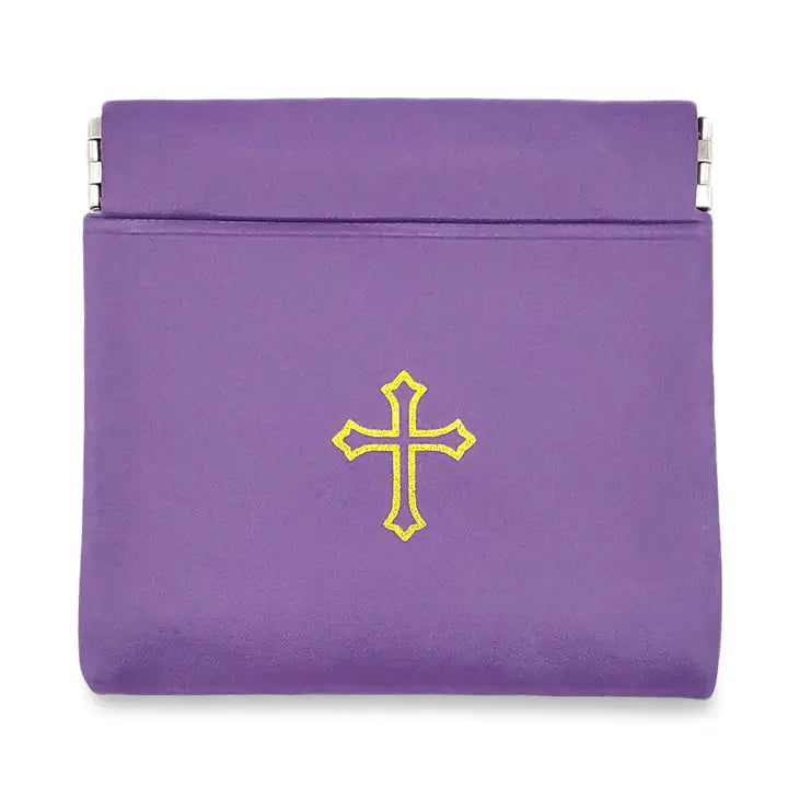 Vinyl Rosary Pouch Squeeze Top Gold Cross Imprint (Multiple Options)