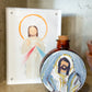 Christ the King Blessing Holy Water Container- Brown Glass