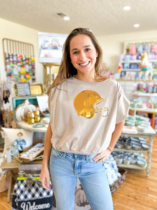 Glitzy Football Top- Tan