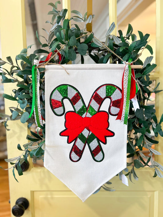 Green, Red, and White Candy Cane Door Banner