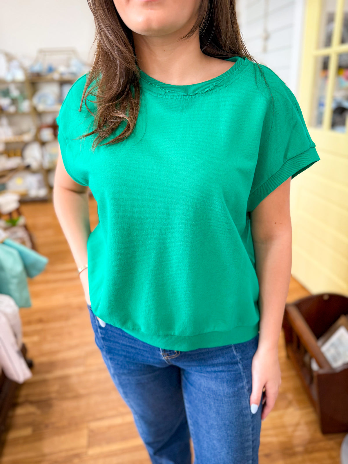 French Terry Sleeveless Top- Kelly Green