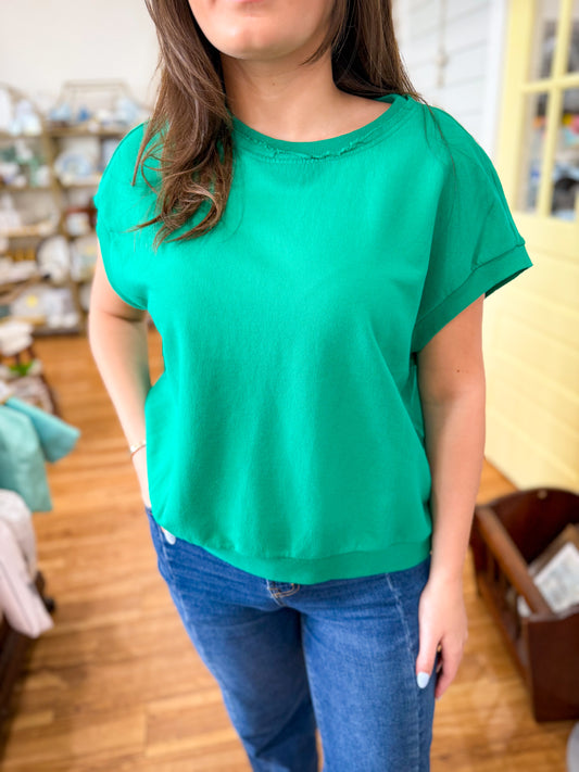 French Terry Sleeveless Top- Kelly Green