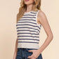 Sleeveless Round Neck Stripe Spring Sweater- Navy
