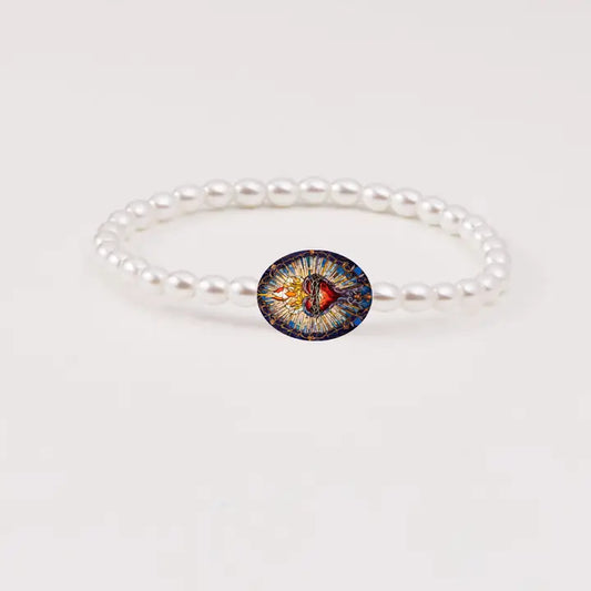 Holy Water Sacred Heart Bracelet- Pearl