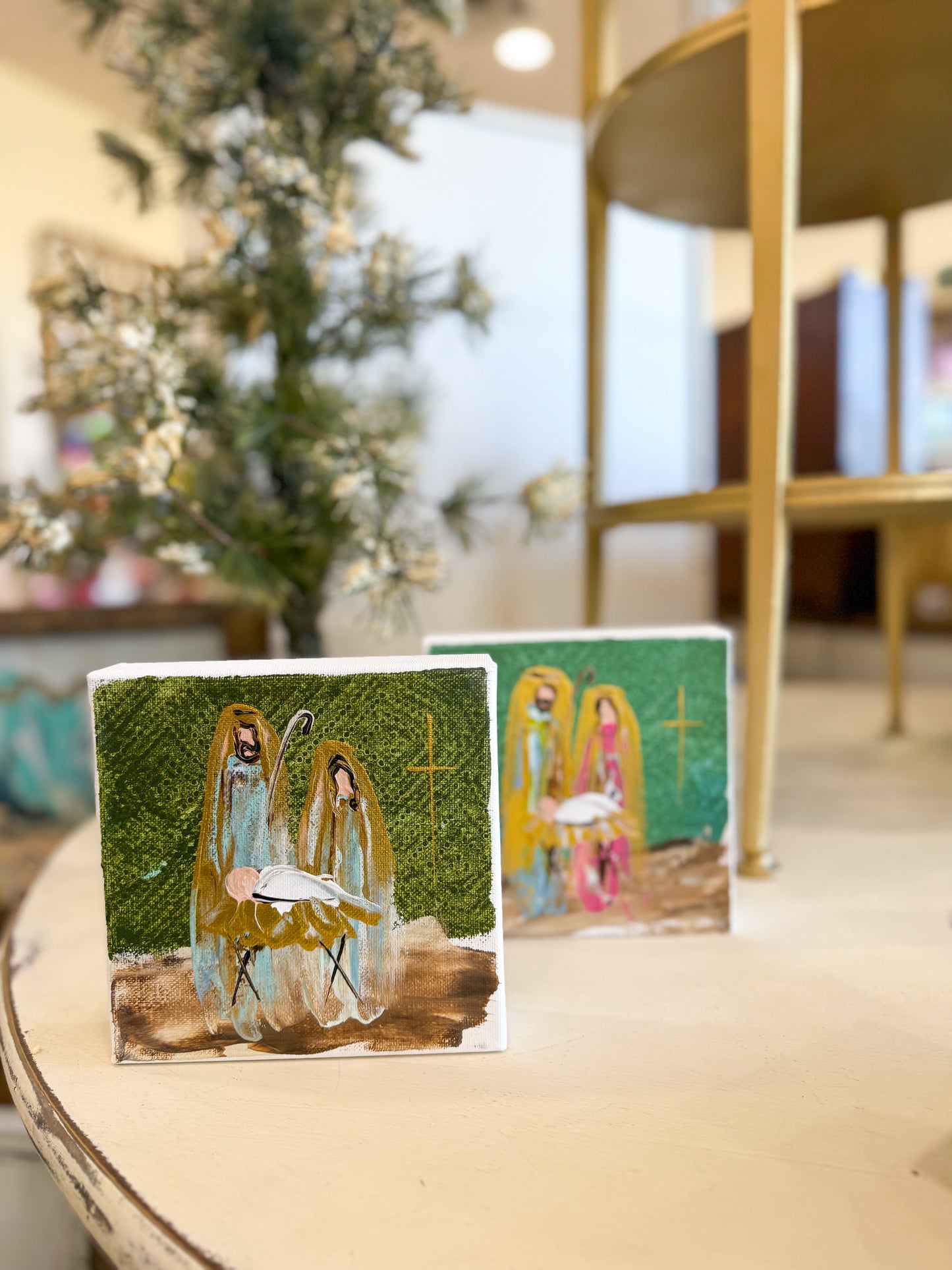 6x6 Green Holy Night Nativity — Hand-Painted Art
