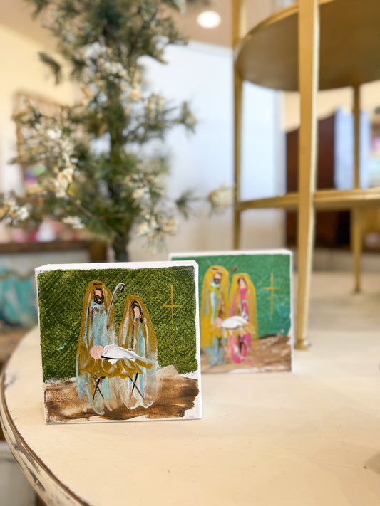 6x6 Green Holy Night Nativity — Hand-Painted Art