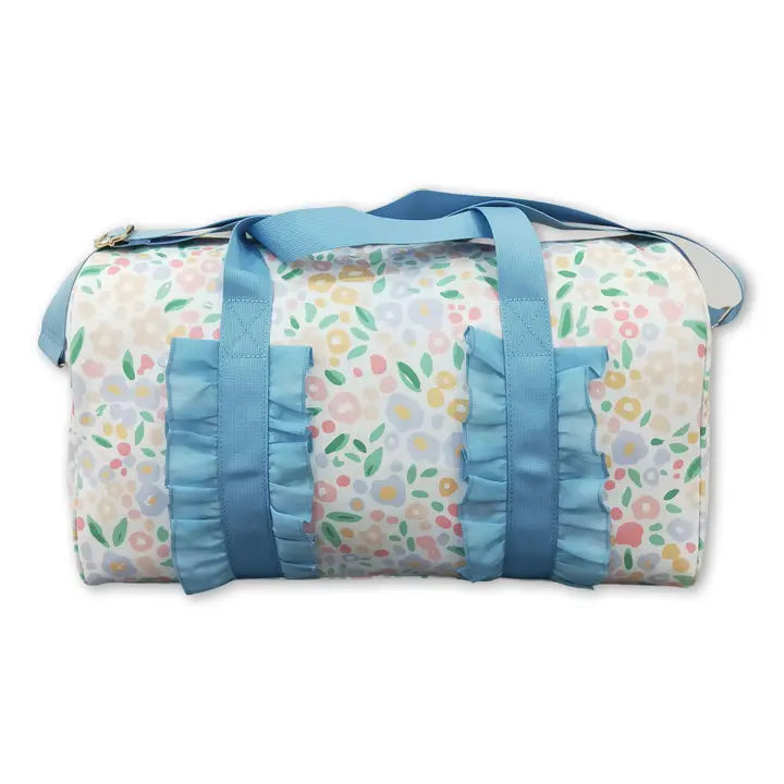 Light Blue Ruffle Floral Women Duffle Bag