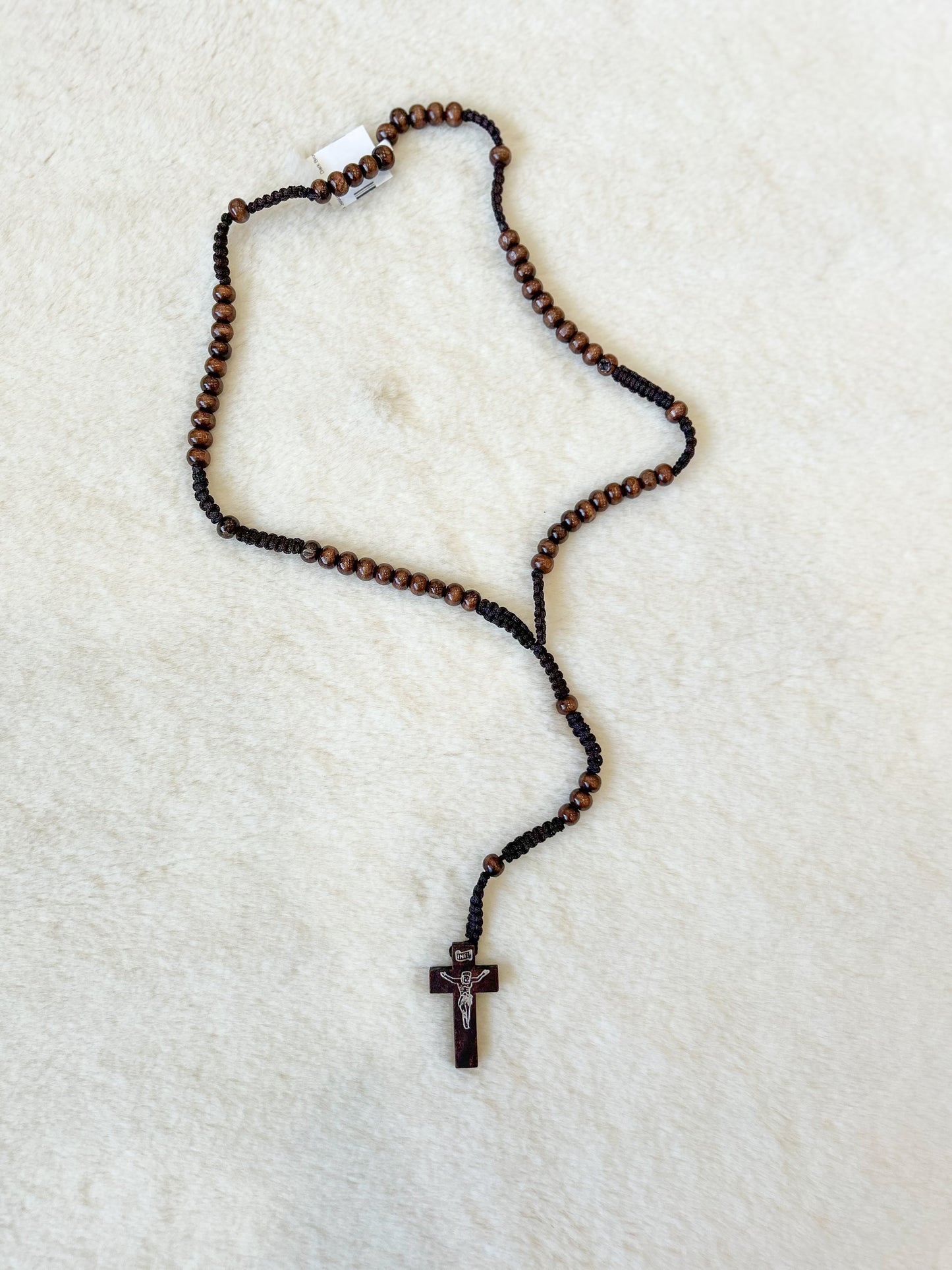 Dark Brown Wood Bead Rosary with Jesus Christ