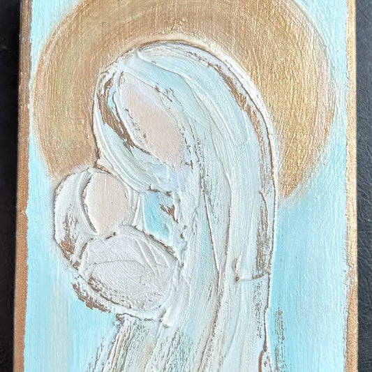 Mary and Baby Jesus in Gold 3x5 Block