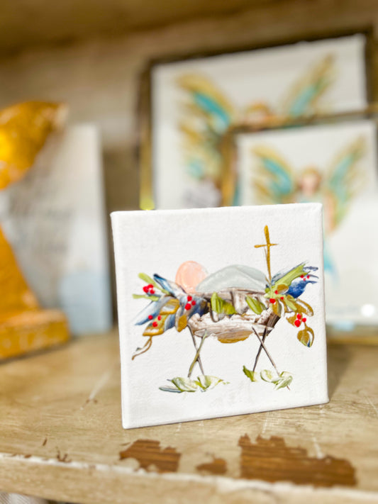 Gospel News 4X4 Baby Jesus in Manger Canvas Art