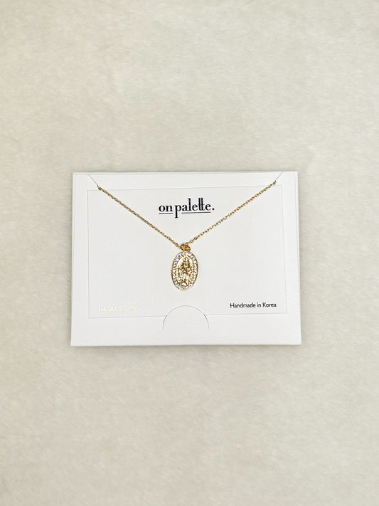 Oval Our Lady of Grace Necklace Mary Gold/Diamonds
