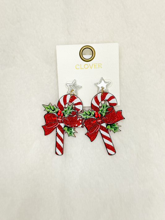 Candy Stripe Spark Acrylic Candy Cane Earrings