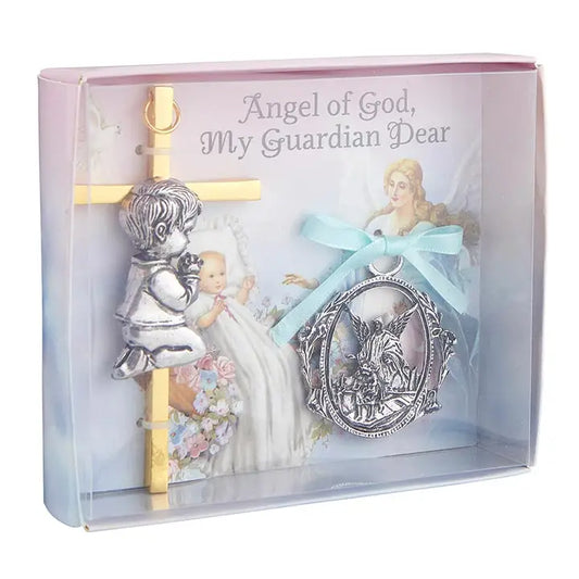 Boy Cross With Guardian Angel Crib Medal