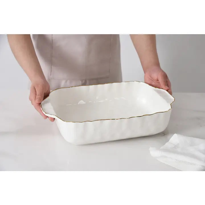 11x9 Modern Rectangular Baking Dish White/Gold