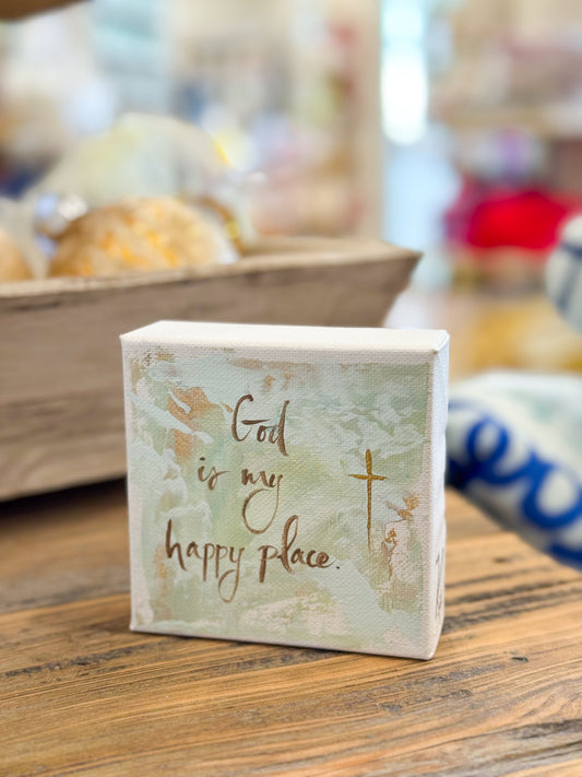 4x4 God Is My Happy Place Green Painting — Hand-Painted Art
