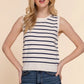 Sleeveless Round Neck Stripe Spring Sweater- Navy