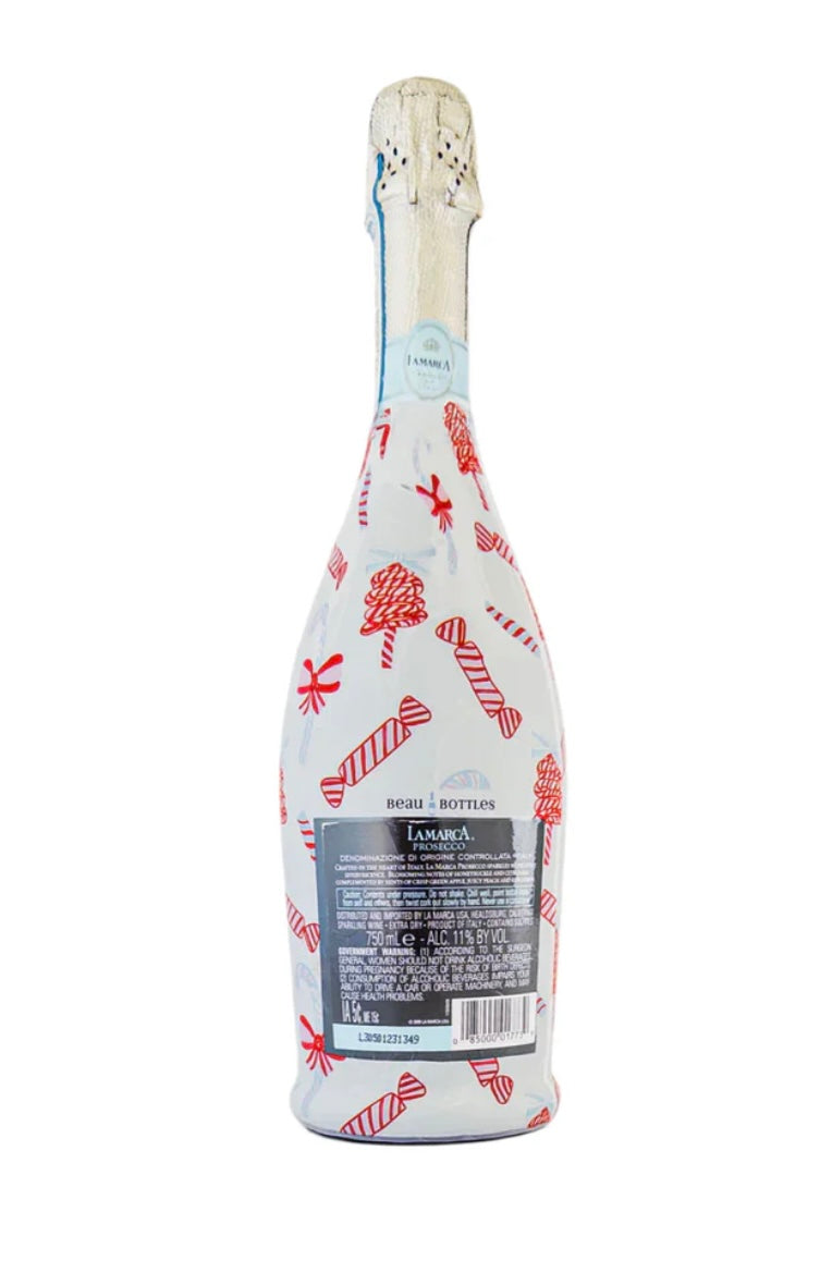 Beau Bottles Limited Edition Luxe Candy Cane- La Marca Edition Champagne Bottle Wrap