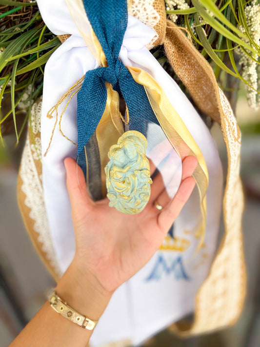 Blue Madonna & Child Disc Ornamnet