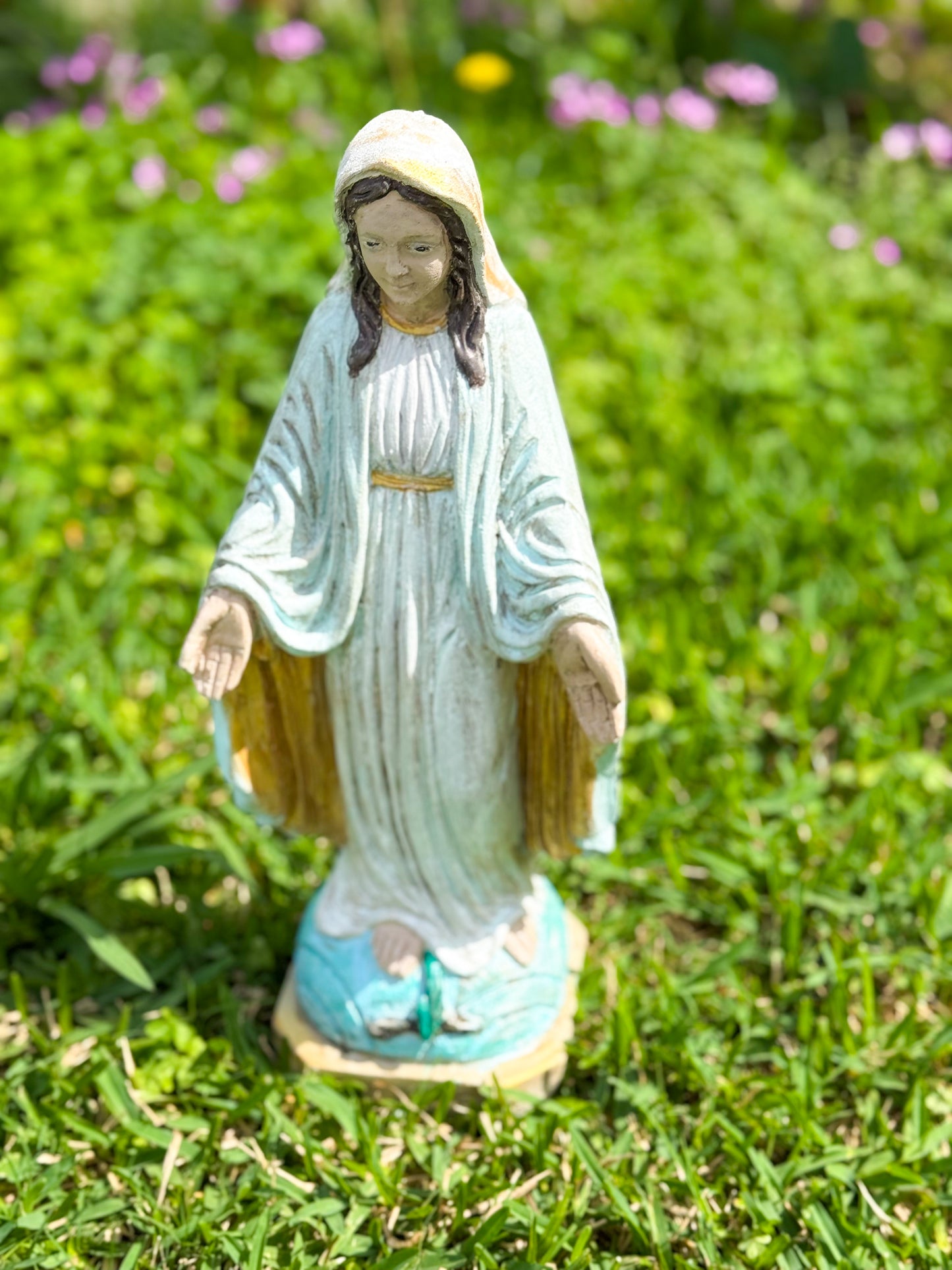 14" Cement Hand Painted Mary Statue
