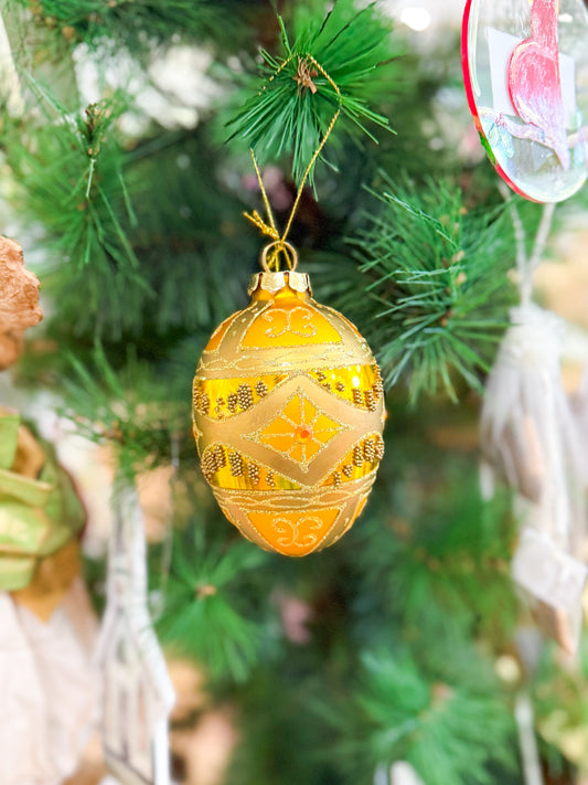 Glittered Golden Glass Egg Ornament